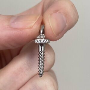 New! Silver & CZ screw charm pendant- punk rock glam rocker